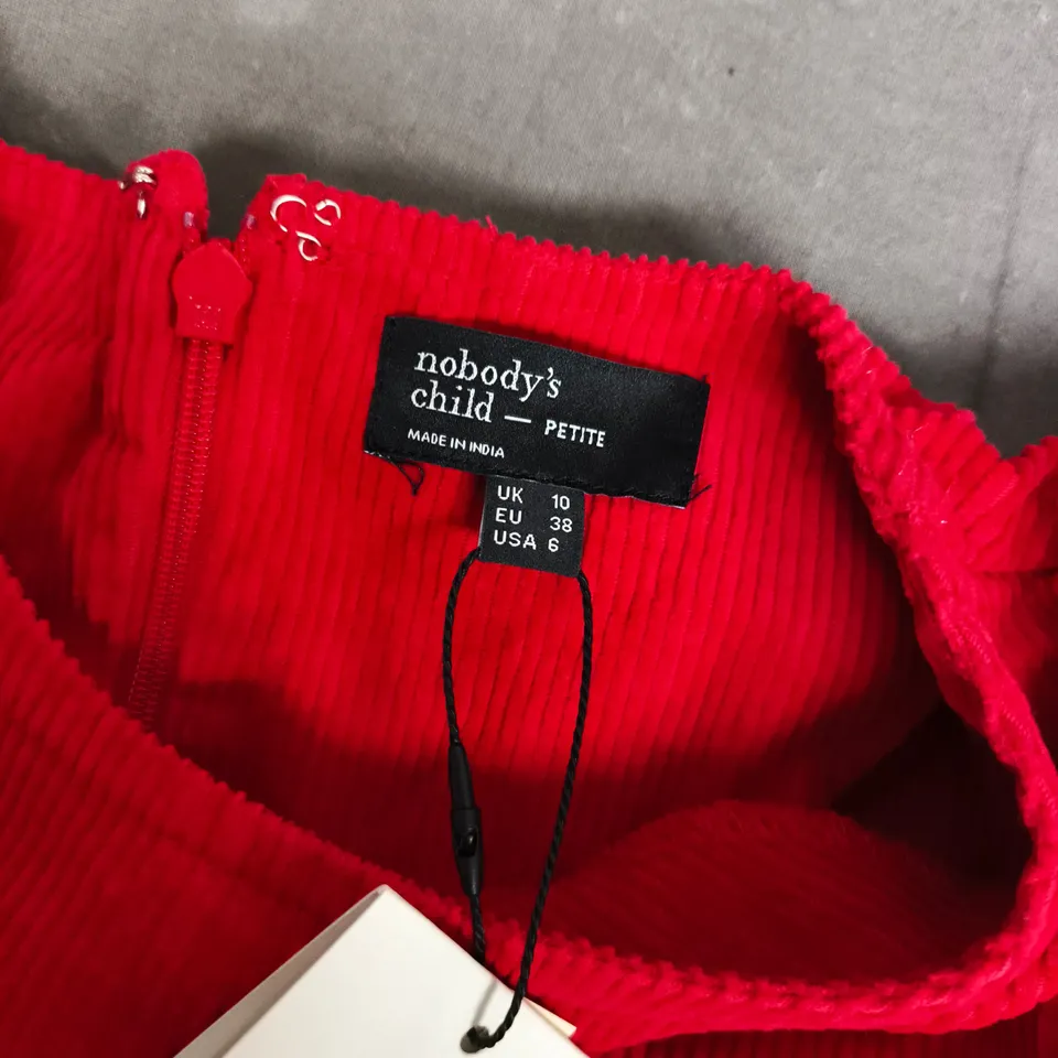 NOBODYS CHILD PEGGY MINI DRESS PETITE IN CORD RED - UK 10