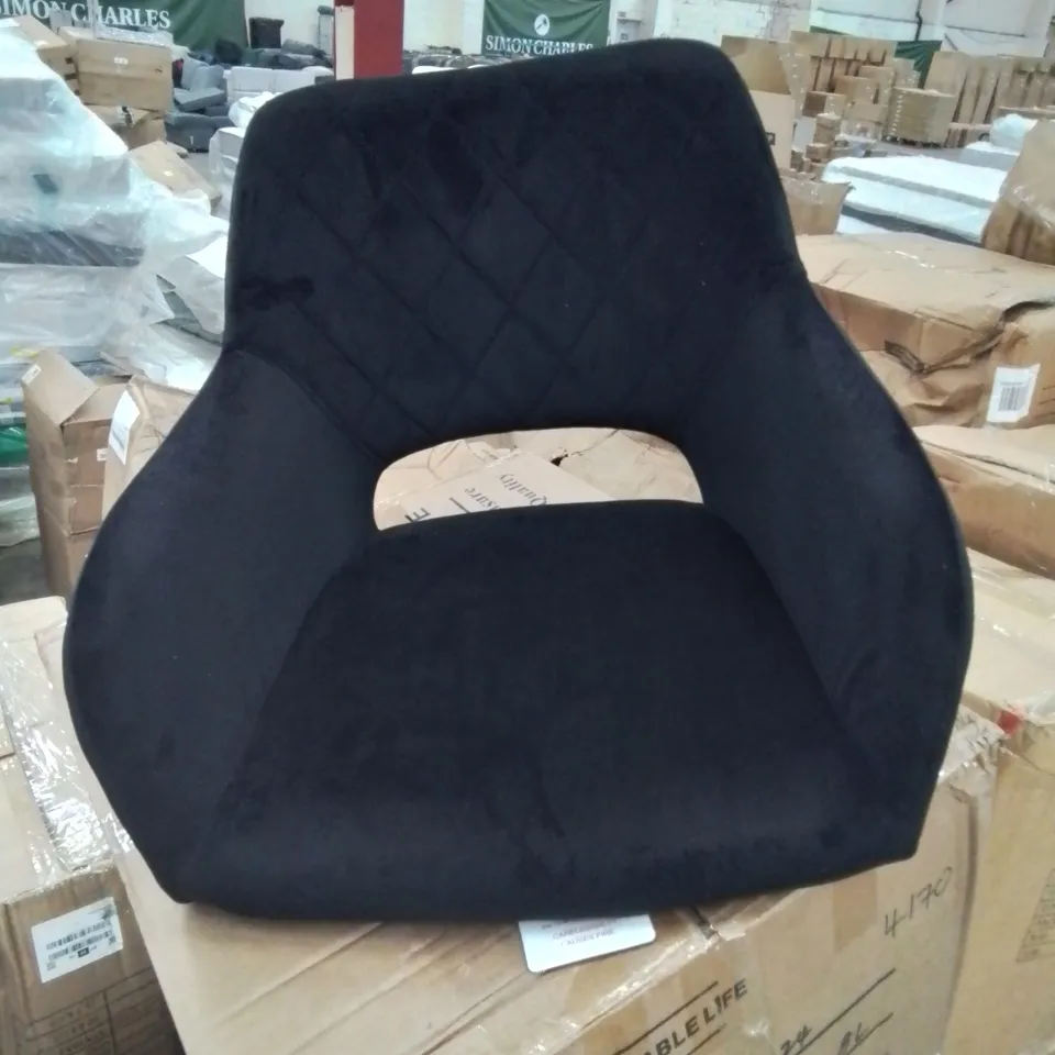 A BOXED PAIR OF BLACK VELVET UPHOLSTERED DINING ROOM CHAIRS 