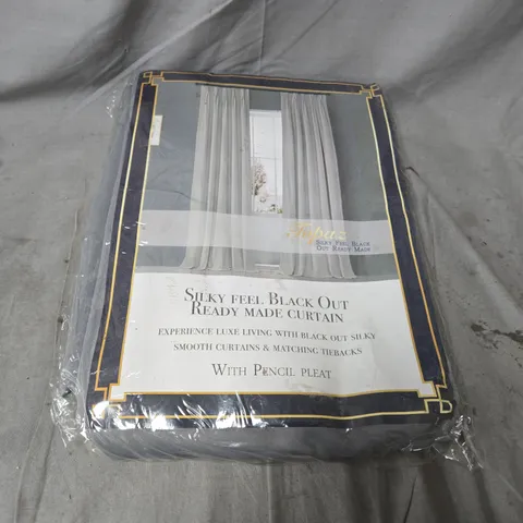 TOPAZ SILKY-FEEL BLACK-OUT READY MADE CURTAINS IN GREY – ONE PAIR, PENCIL PLEAT, 66IN X 72IN (167CM X 182CM)