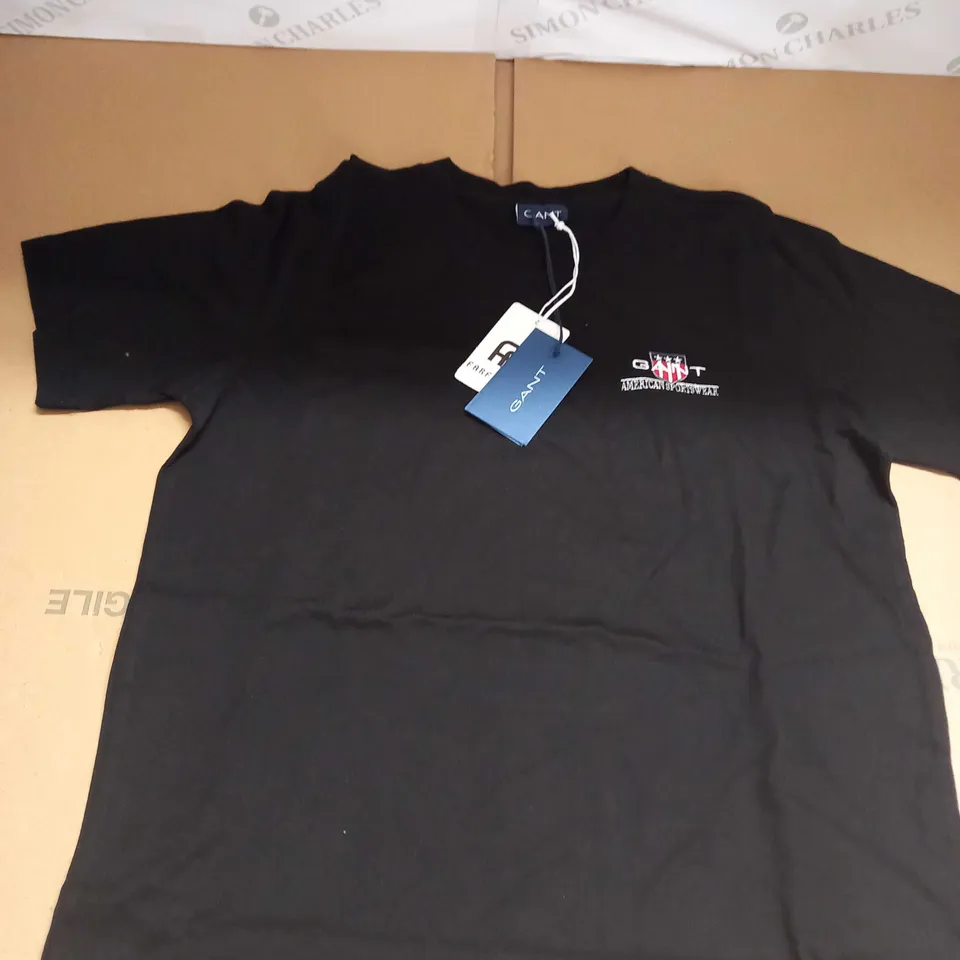 BLACK GANT LOGO STANDARD T-SHIRT SIZE S