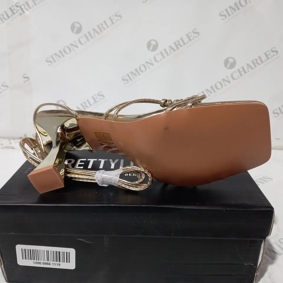 PLT SQUARE TOE SIDE KNOT DETAIL MID HEELED GOLD SIZE 7