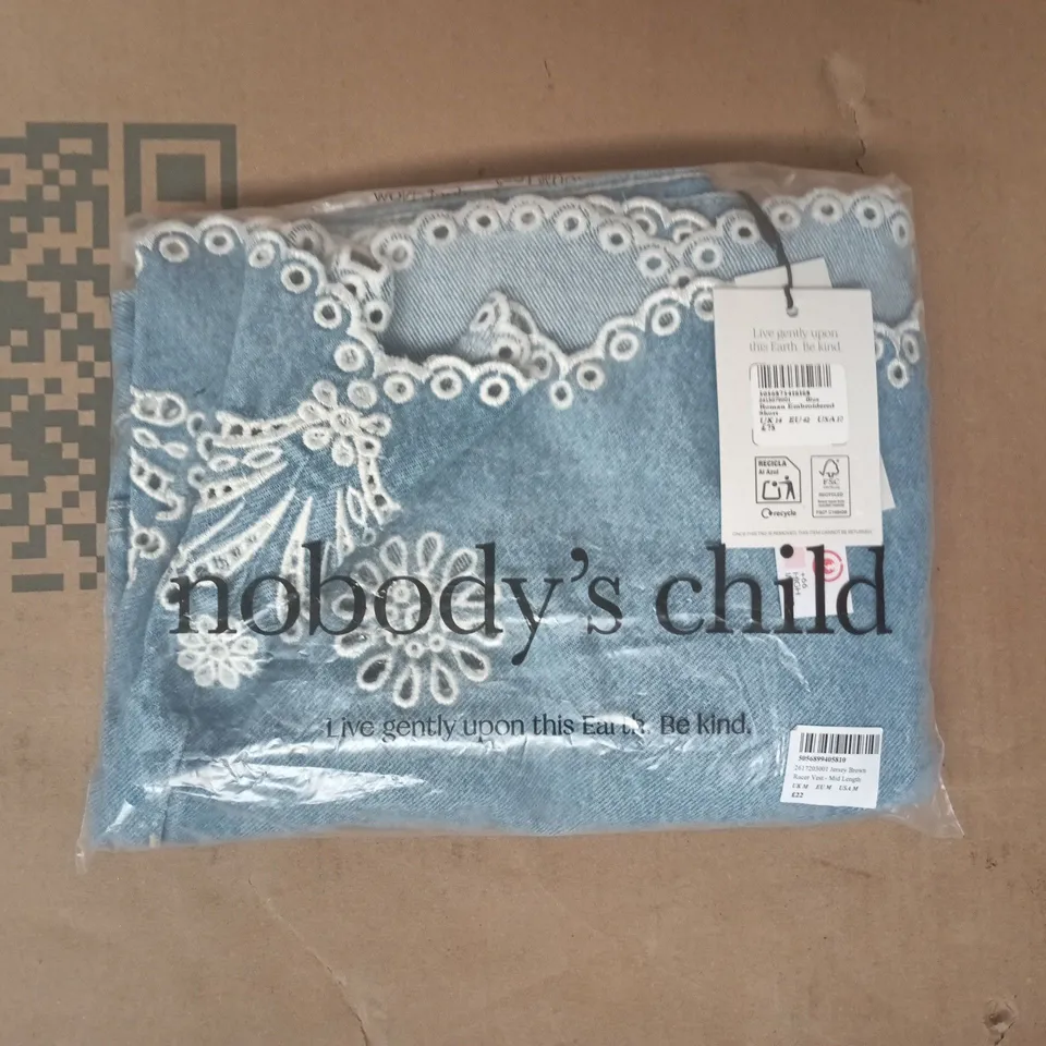 BAGGED NOBODY'S CHILD ROMAN EMBROIDERED SHORTS IN BLUE SIZE UK 14