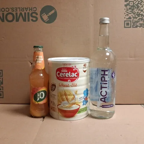 APPROXIMATELY 10 ASSORTED FOOD AND DRINK ITEMS TO INCLUDE J2O, CERELAC, ACTIPH, ETC