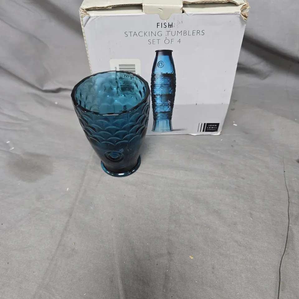 BLUE FISH-PATTERN STACKING TUMBLERS – SET OF 4