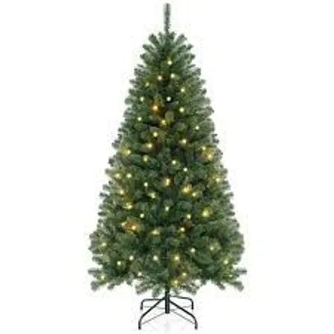 BOXED COSTWAY HINGED PRE-LIT ARTIFICIAL CHRISTMAS TREE WITH 160 WARM WHITE LED LIGHTS-135 CM