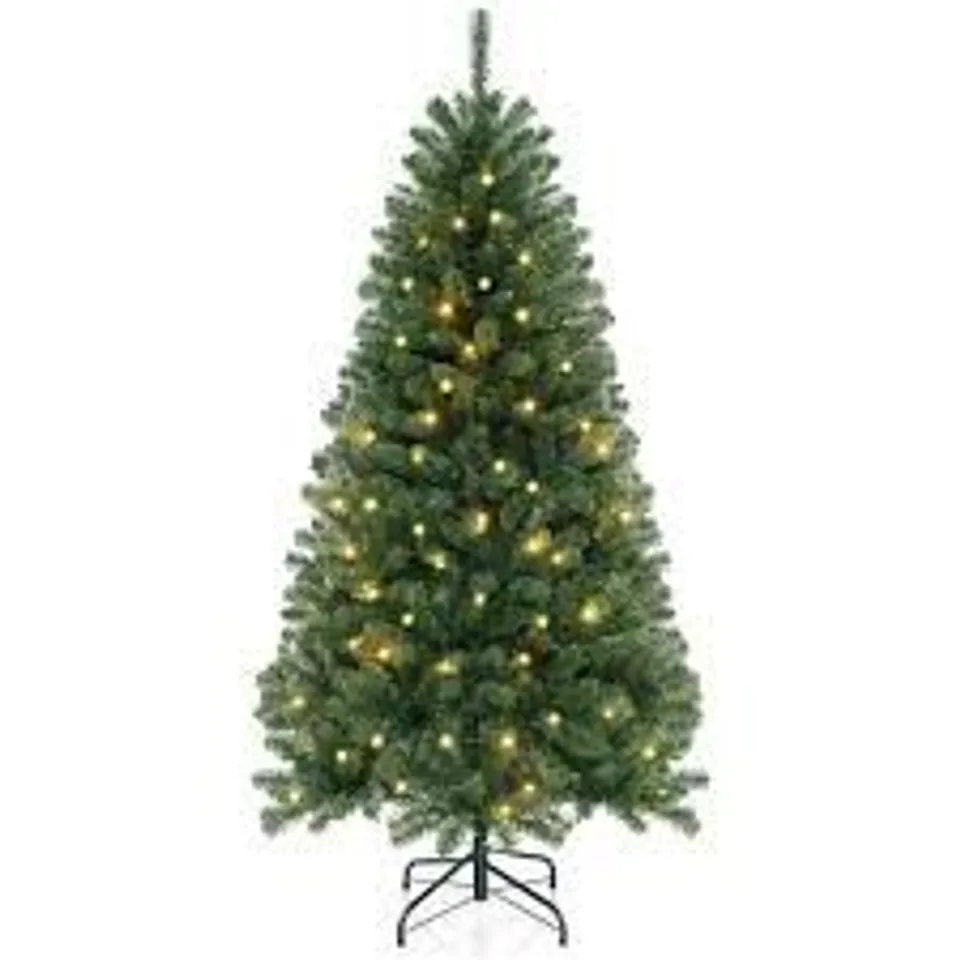 BOXED COSTWAY 135cm HINGED PRE-LIT ARTIFICIAL CHRISTMAS TREE WITH 160 WARM WHITE LED LIGHTS-135 CM