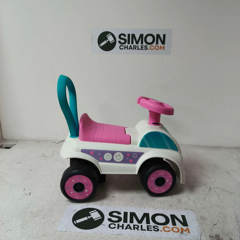CHILDREN'S RIDE-ON TOY CAR – PINK, WHITE & TEAL (PUSH-ALONG)