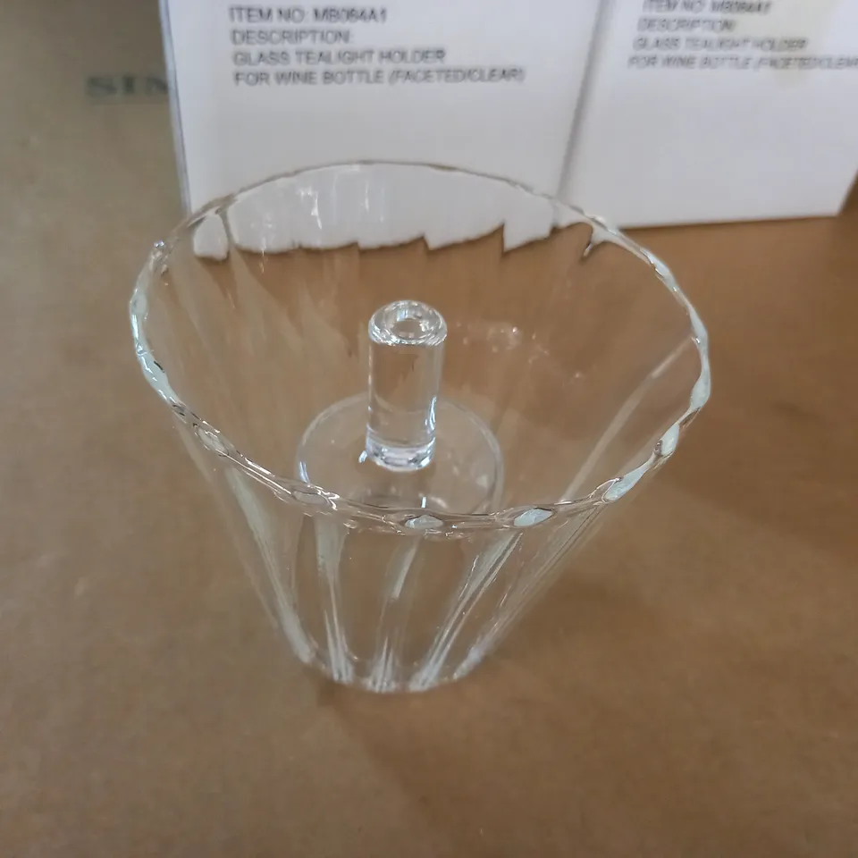LOT OF 4 GLASS TEALIGHT HOLDERS FOR WINE BOTTLES 