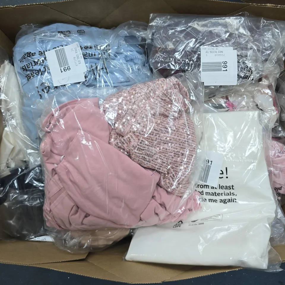 APPROXIMATELY 23 ASSORTED CLOTHING ITEMS IN VARIOUS SIZES, STYLES & SIZES TO INCLUDE MIDI DRESSES , CRUNCHING TOP , ETC , - COLLECTION ONLY
