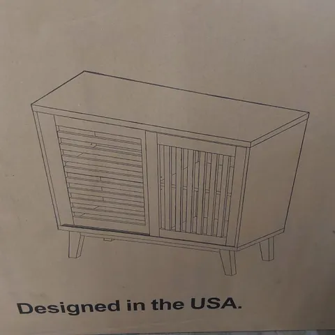 BOXED WALKER EDISON 36" SLAT DOOR ACCENT CONSOLE UNIT - BLACK/DARK WALNUT (1 BOX)