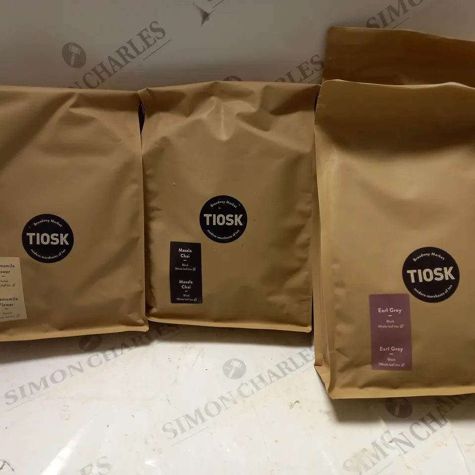 LOT OF 4 PACKS OF TIOSK LOOSE LEAF TEA TO INCLUDE CHAMOMILE FLOWER AND EARL GREY