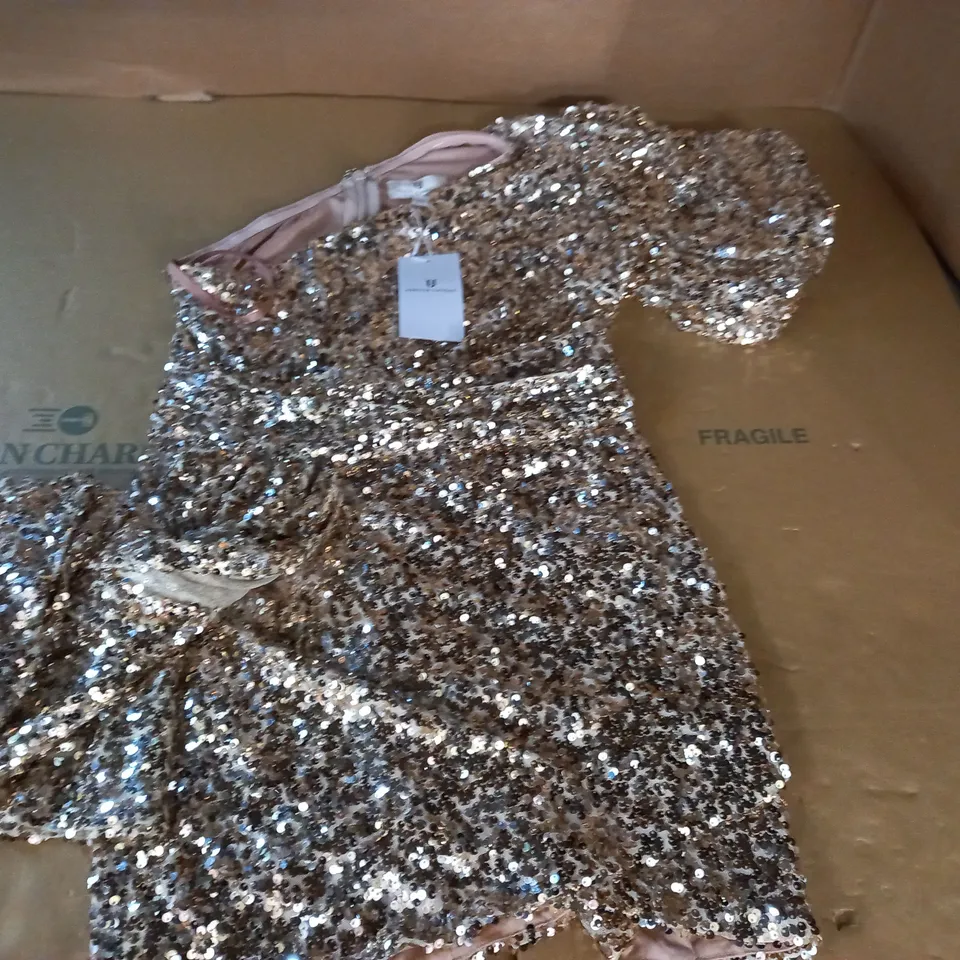 FOREVER UNIQUE GOLD SEQUIN ONE SHOULDER DRESS - UK 12