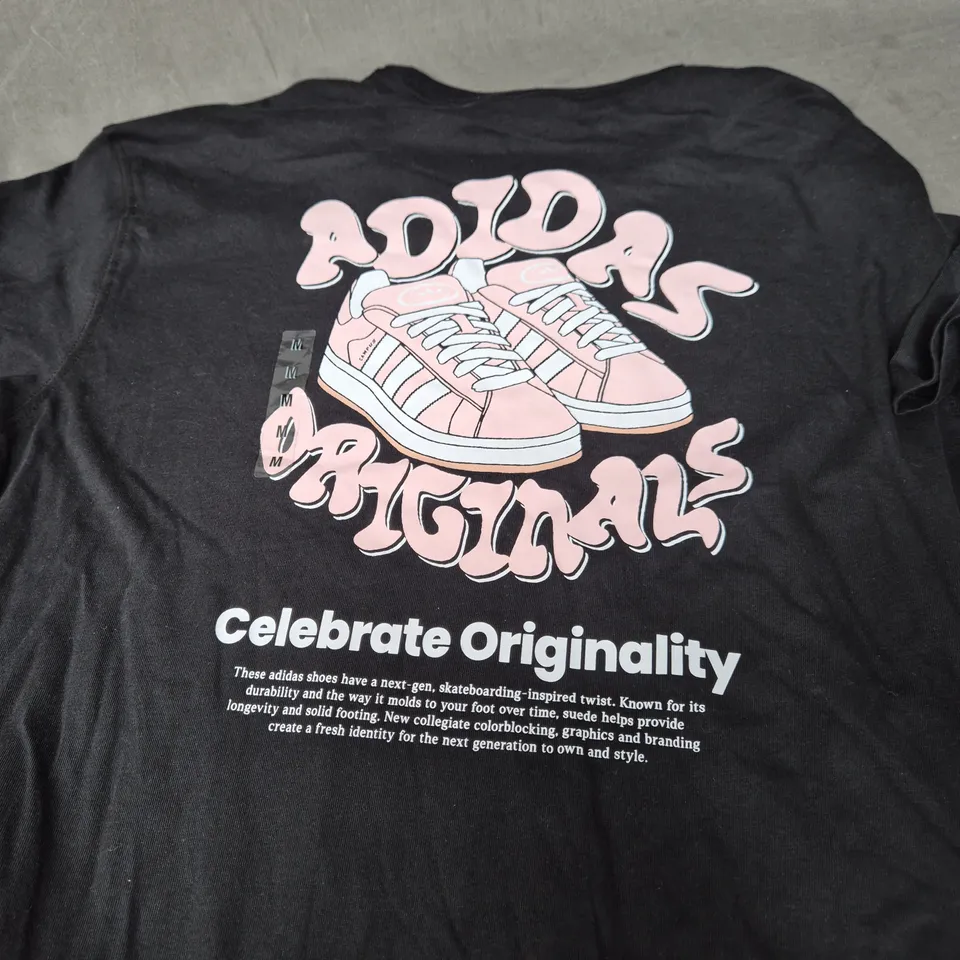 ADIDAS ORIGINALS T-SHIRT – BLACK, CELEBRATE ORIGINALITY BACK PRINT, SIZE M