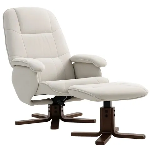 BOXED HOMCOM LINEN SWIVEL RECLINER CHAIR WITH FOOTSTOOL, UPHOLSTERED RECLINING ARMCHAIR WITH WOODEN BASE FOR LIVING ROOM, BEIGE