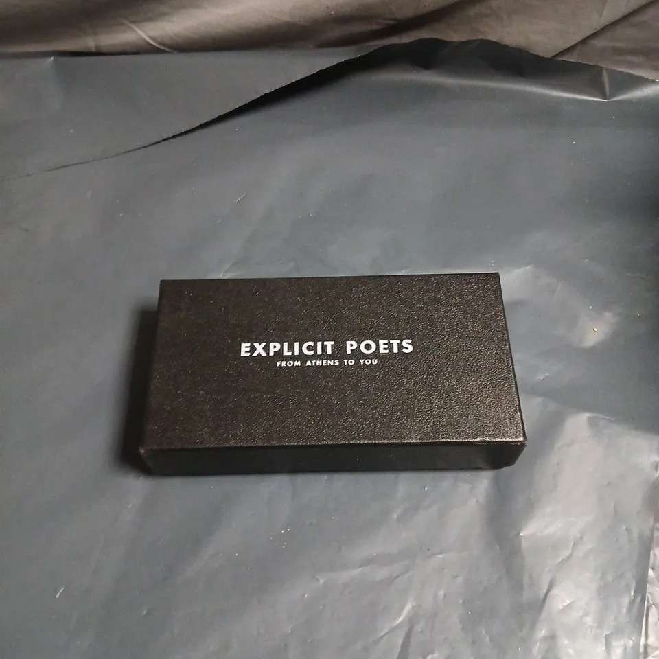 EXPLICIT POETS SUNGLASSES WITH BLACK FRAME AND BLUE LENSES – CASE INCLUDED