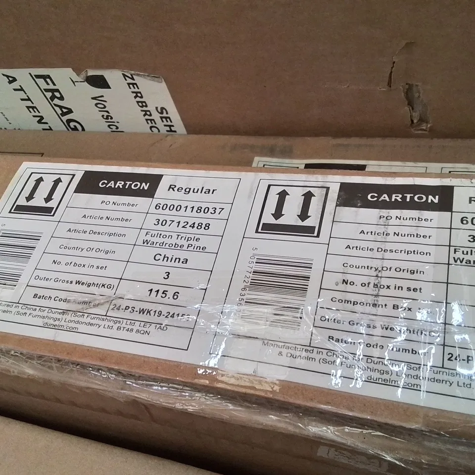 BOXED FULTON TRIPLE WARDROBE -PINE- (3 BOXES)