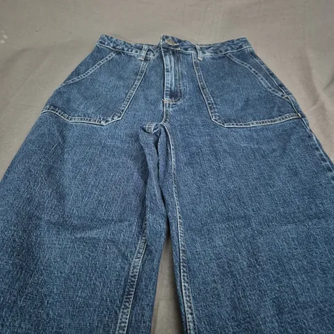 OLIVER BONAS BLUE CROP WIDE LEG JEANS - SIZE 8