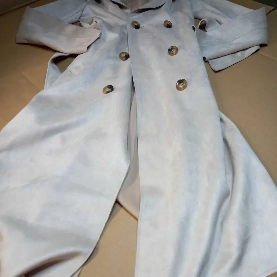 NEWLOOK BEIGE FAUX SUEDE BUTTON DETAILED TRENCH COAT - SIZE 6