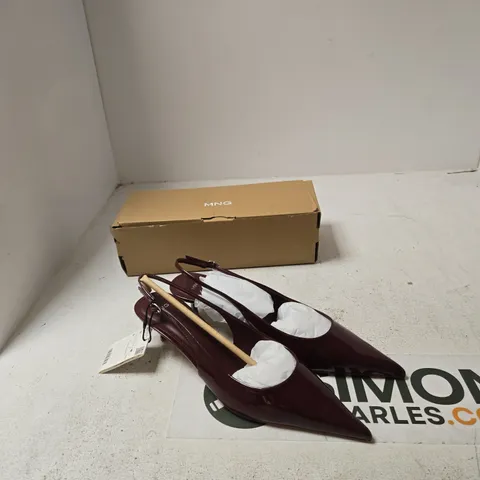MNG BY MANGO BURGUNDY PATENT LEATHER SLINGBACK HEELS, UK 9 (EU 42)