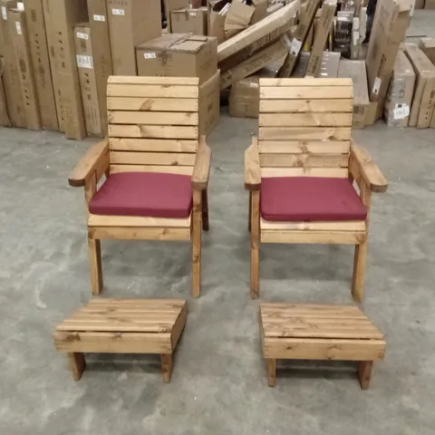 SET OF 2 FARRAR GARDEN CHAIRS WITH CUSHIONS - BURGUNDY/NATURAL