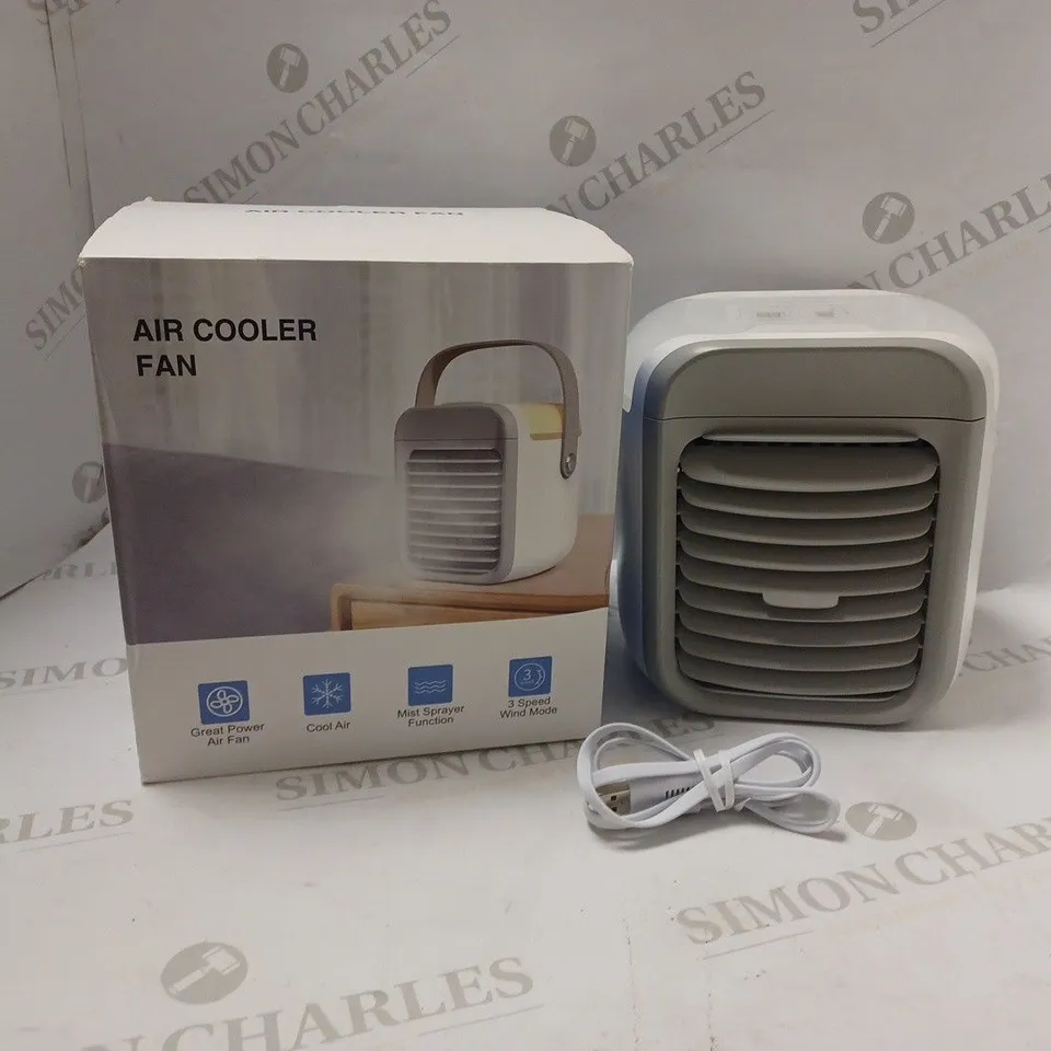 BOXED AIR COOLER FAN USB POWERED 3 SPEED WITH MIST SPRAYER FUNCTION