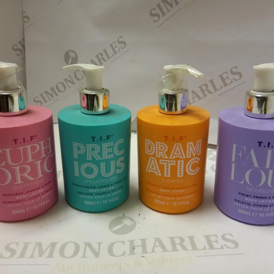 LOT OF 4 T.I.F BODY LOTIONS (EUPHORIC, PRECIOUS, DRAMATIC, FABULOUS), 300ML