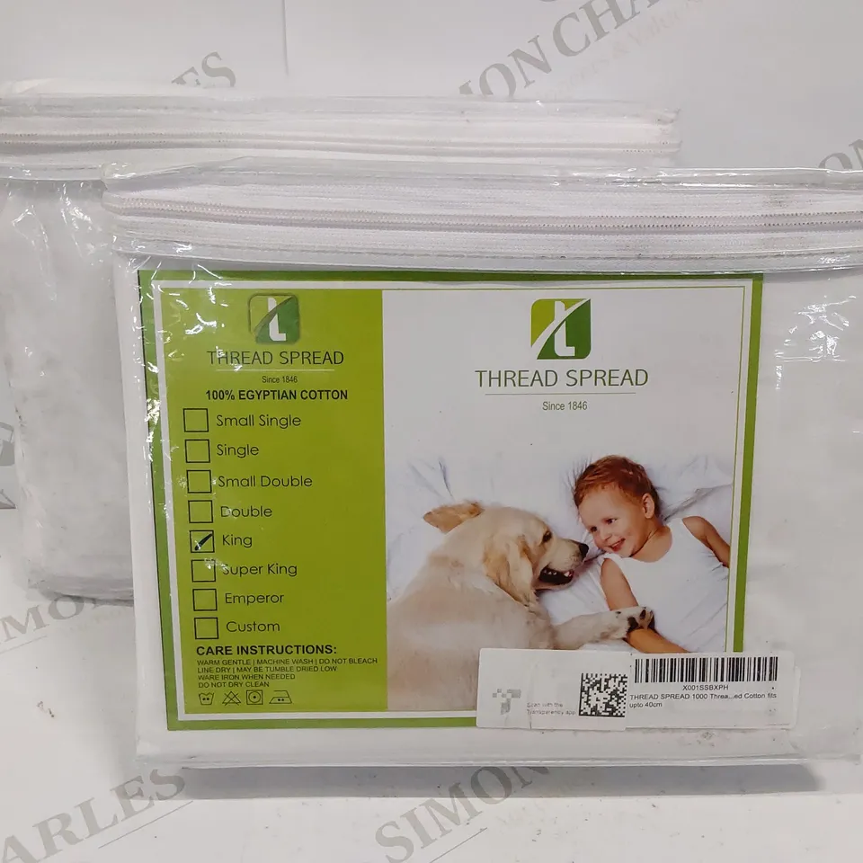 2 BRAND NEW THREAD SPREAD 100% EGYPTIAN COTTON KING SIZED SHEETS