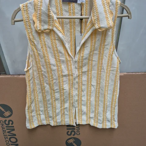 MINT VELVET STRIPED KNIT SLEEVELESS TOP – YELLOW & CREAM, UK M