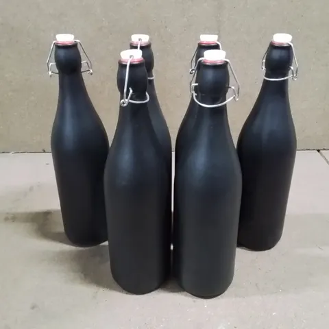BOX CONTAINING 6 DECORATIVE SWING TOP BOTTLES 