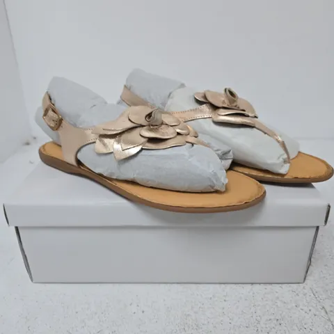 LEATHER COLLECTION ROSE GOLD FLOWER SANDALS – 8