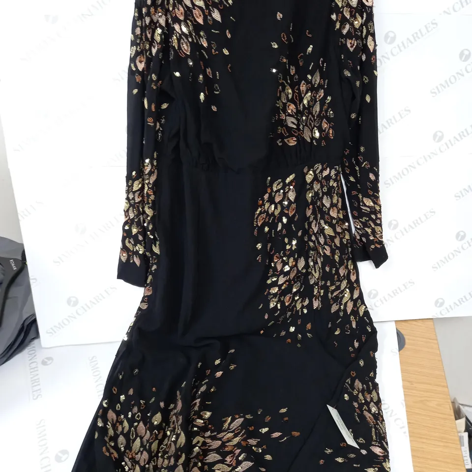 MONSOON WENDY SEQUIN EMBELLISHED DRESS IN BLACK/GOLD - UK 18