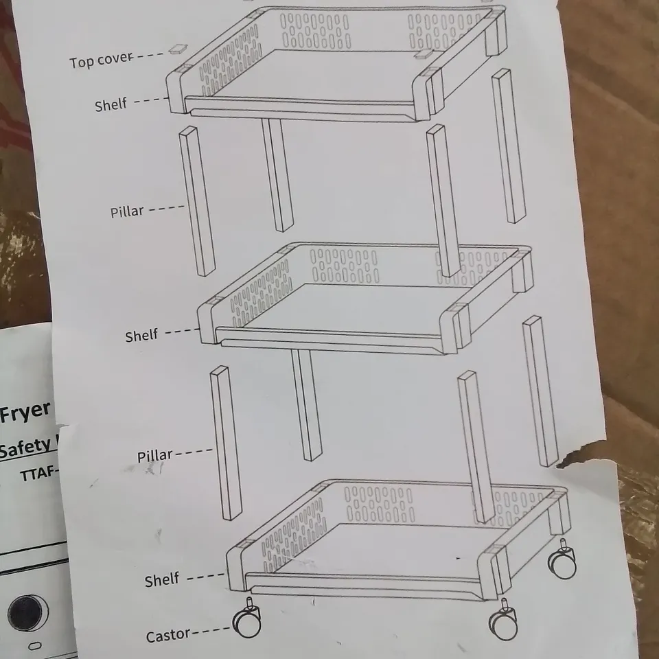 BOXED 3 TIER STORAGE CART ON WHEELS 