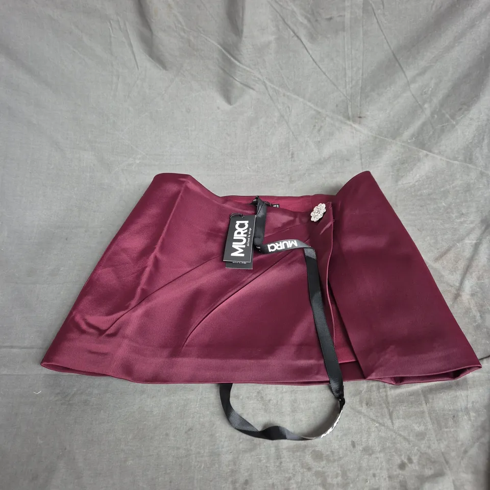 MURCI RHONE SATIN WRAP MINI SKIRT IN WINE SIZE 8