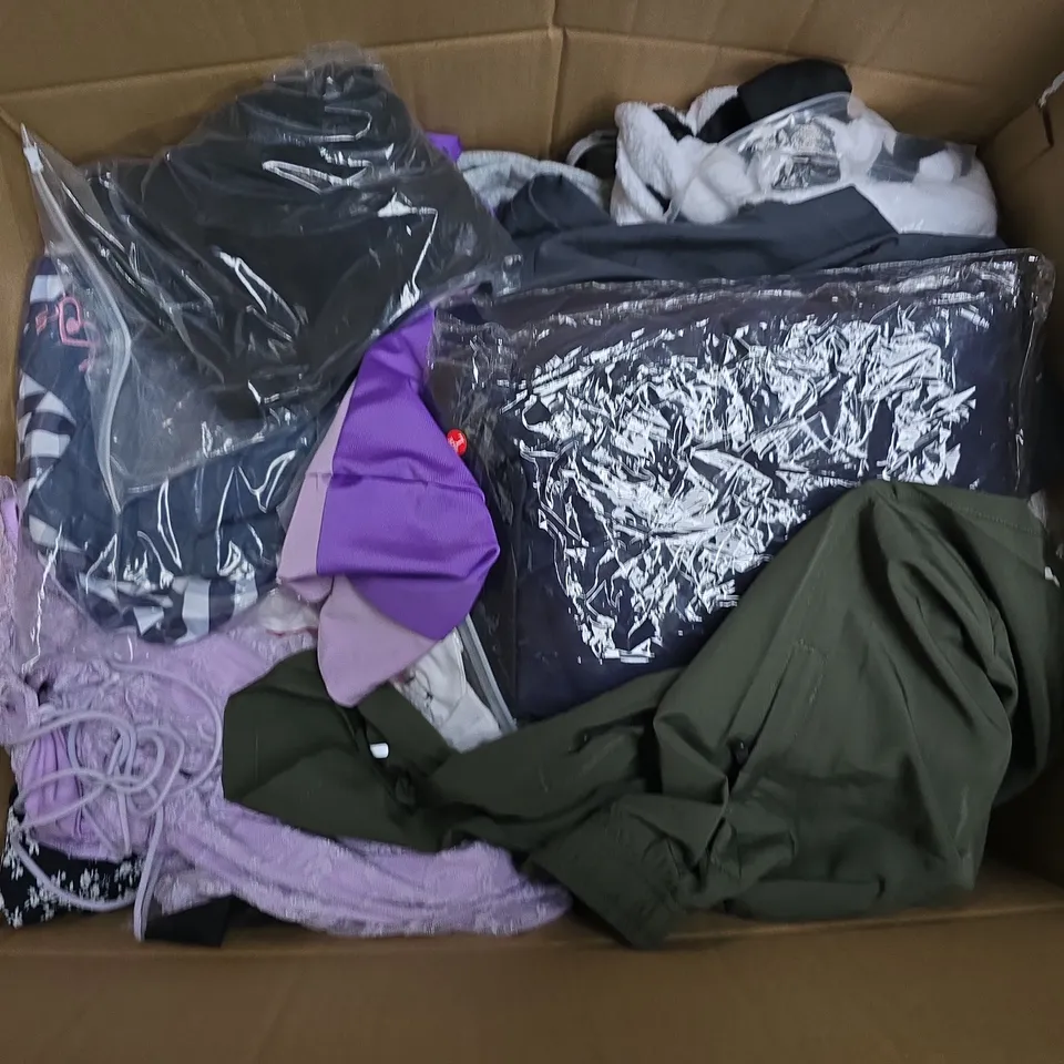 APPROXIMATELY 35 ASSORTED CLOTHING ITEMS IN VARIOUS SIZES, STYLES & COLOURS TO INCLUDE SHORTS, T-SHIRTS, DRESSES, ETC - COLLECTION ONLY