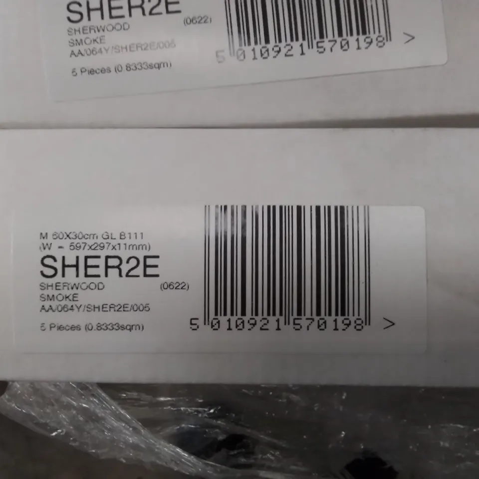 PALLET TO CONTAIN APPROXIMATELY 40 X PACKS OF JOHNSON SHERWOOD SMOKE GLAZED WALL & FLOOR TILES - 5 TILES PER PACK // TILE SIZE: 597 X 297 X 11MM