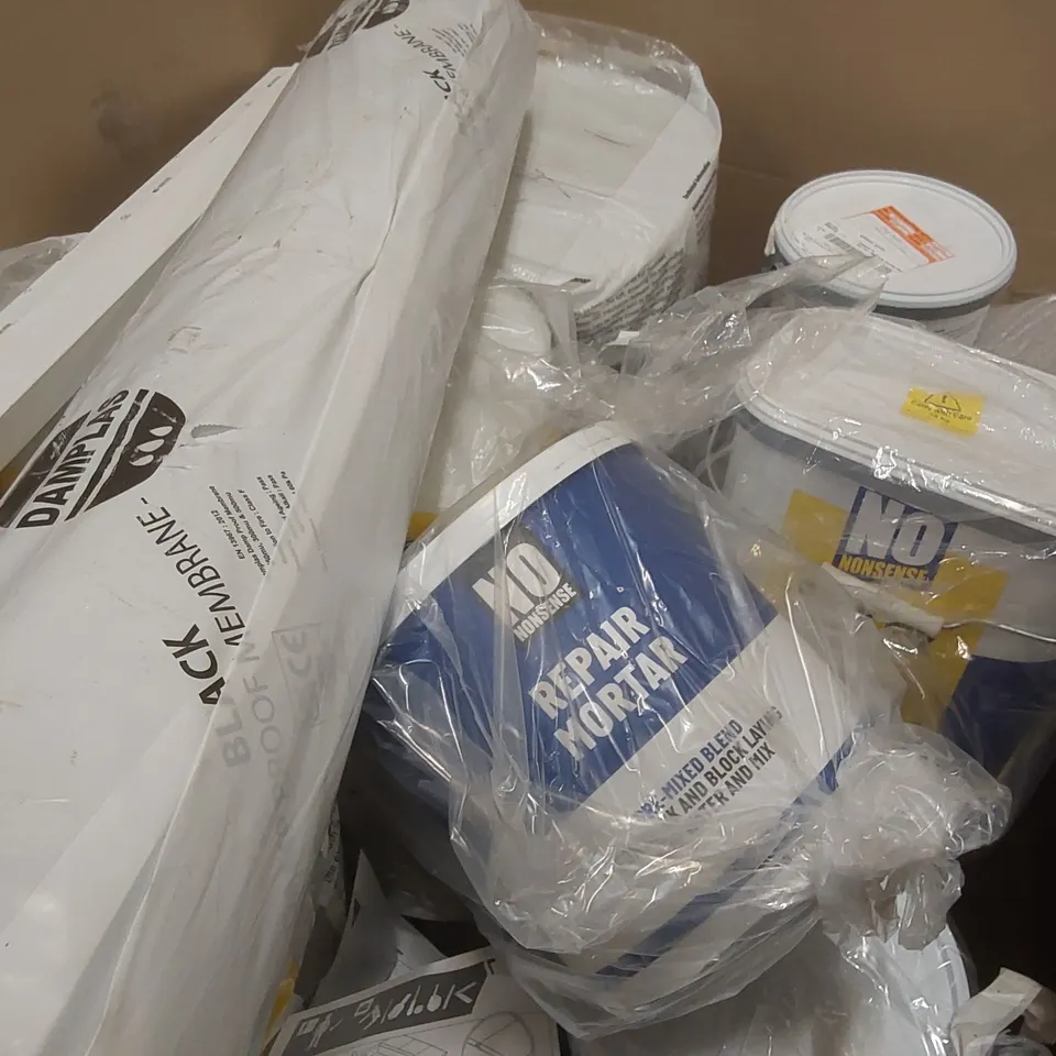 PALLET CONTAINING A VERY LARGE QUANTITY OF TOOLS AND ASSORTED EQUIPMENT INCLUDING: BUBBLE WRAP, LOFT INSULATION, TOUGH PATCH POTHOLE REPAIR, READY MIXED PLASTER, REPAIR MORTAR ECT