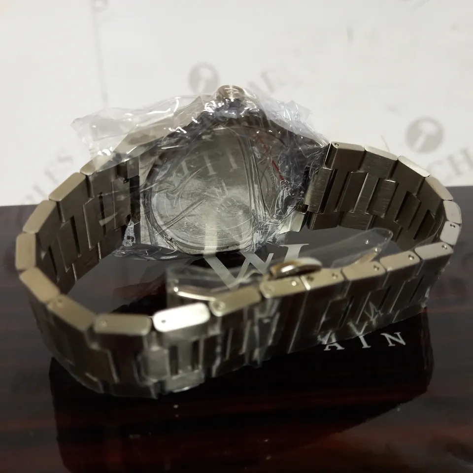 WILLIAM JOURDAIN DETAIL BEZEL TRIPLE DIAL BLUE-GREY FACE BRACELET STRAP WATCH