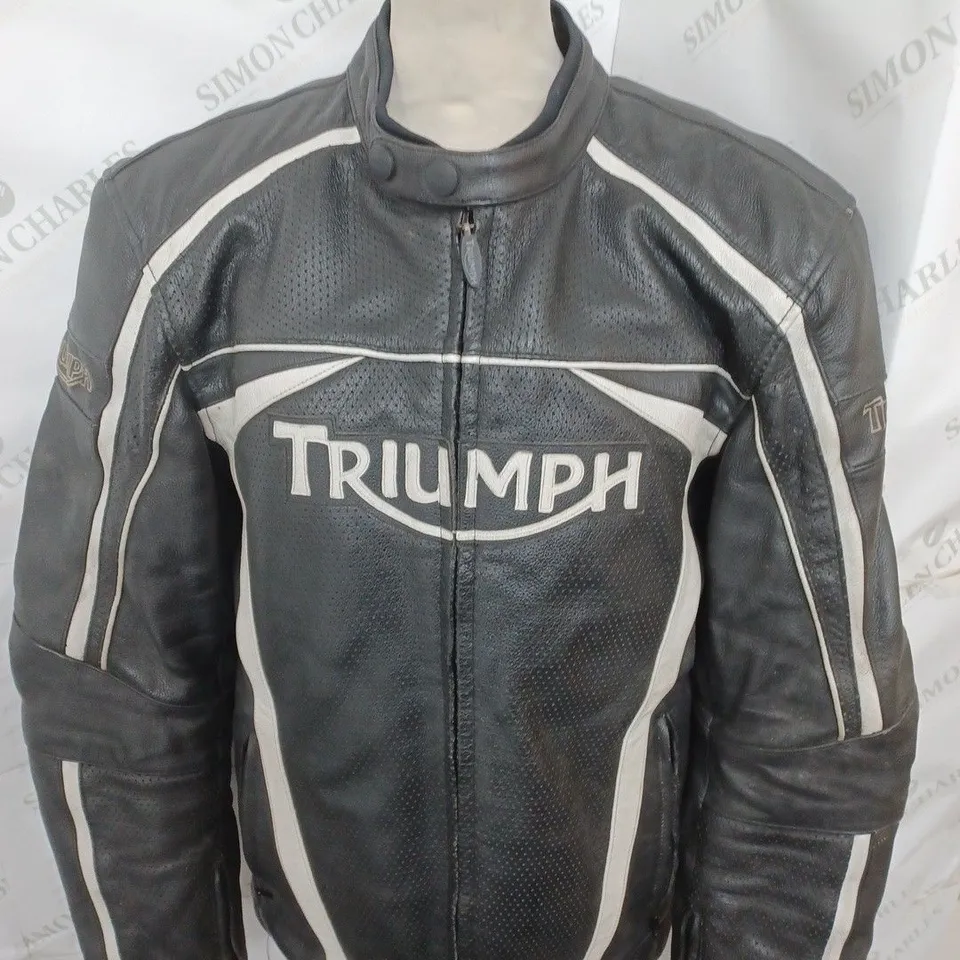 BLACK AND WHITE TRIUMPH BIKER JACKET SIZE 44-54