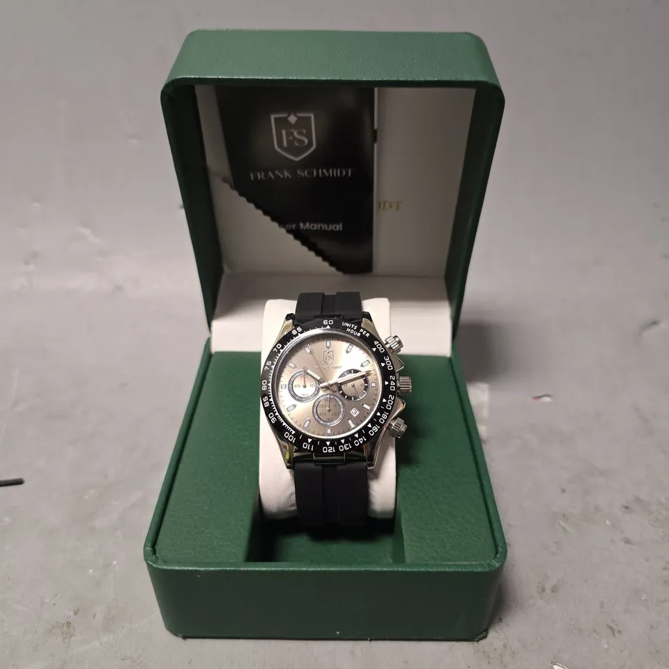 FRANK SCHMIDT WATCH – MULTI FUNCTION SUB DIALS WITH DATE – HQ RUBBER SPORTS STRAP – 3ATM WATER RESISTANT – GIFT BOX INCLUDED