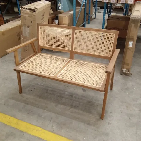 COSTWAY TEAK WOOD RATTAN GARDEN BENCH