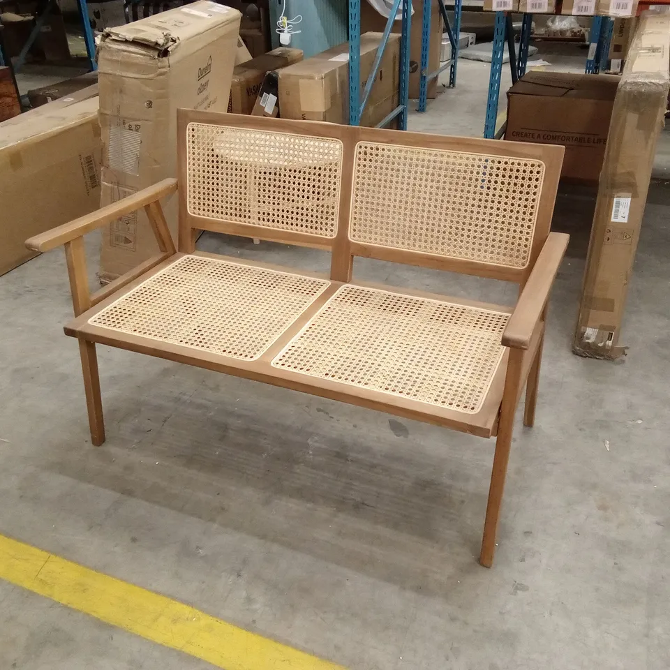 COSTWAY TEAK WOOD RATTAN GARDEN BENCH