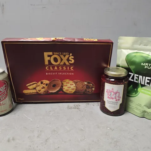 APPROXIMATELY 10 ASSORTED FOOD & DRINK ITEMS TO INCLUDE - DR PEPPER VANILLA FLOAT , FOXS CLASSIC , MATCHA FUEL ETC