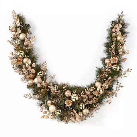 PRE LIT CHRISTMAS SWAG WITH GOLD BAUBLES AND FOLIAGE - 180CM 