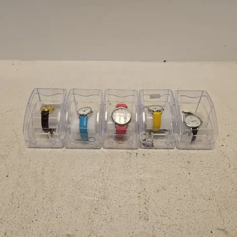 SET OF 5 ASSORTED CITRON WATCHES IN PLASTIC DISPLAY CASES