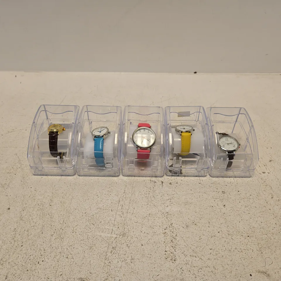 SET OF 5 ASSORTED CITRON WATCHES IN PLASTIC DISPLAY CASES