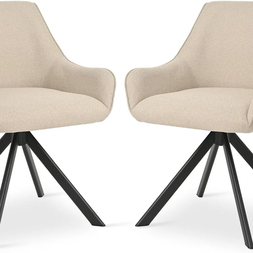 BOXED SET OF 2 SWIVEL DINING CHAIRS WITH ARMRESTS - BEIGE LINEN