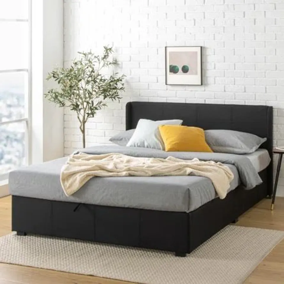 BOXED ESTELLA UPHOLSTERED OTTOMAN BED FRAME WITH HEADBOARD // SIZE: DOUBLE (1 BOX)