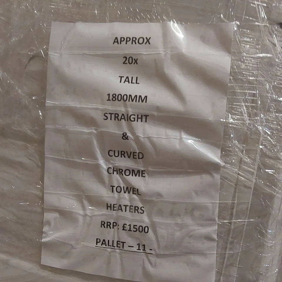 PALLET CONTAINING APPROX 20x TALL 1800MM STRAIGHT & CURVED CHROME TOWEL HEATERS