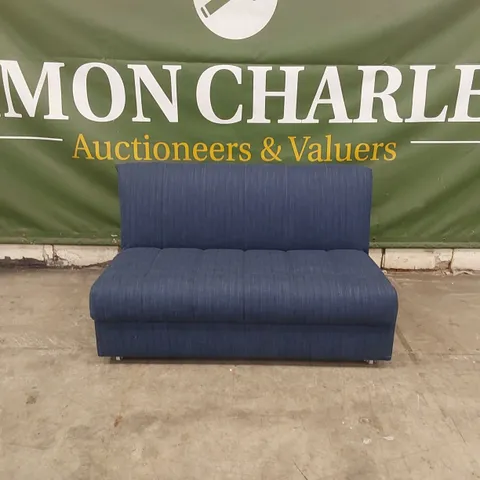 QUALITY DESIGNER APPLEY 3 SEATER SOFA BED - BLUE FABRIC