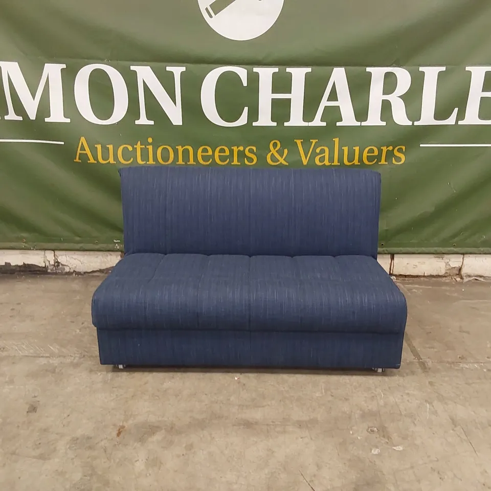 QUALITY DESIGNER APPLEY 3 SEATER SOFA BED - BLUE FABRIC